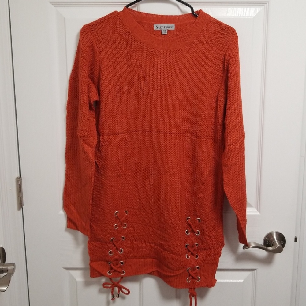 Burnt Orange Long Stretchy Sweater with Ties NWOT